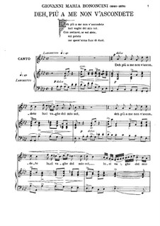 Deh più a me non v'ascondete: For baritone and piano by Giovanni Maria Bononcini