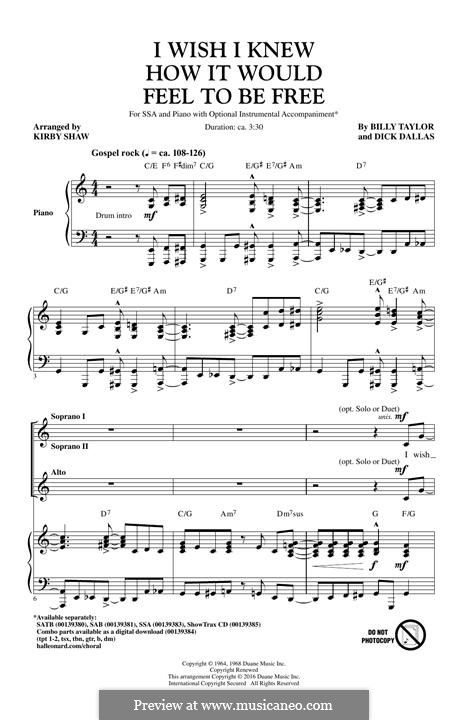 I Wish I Knew How it Would Feel to Be Free: Für Frauenchor by Billy Taylor