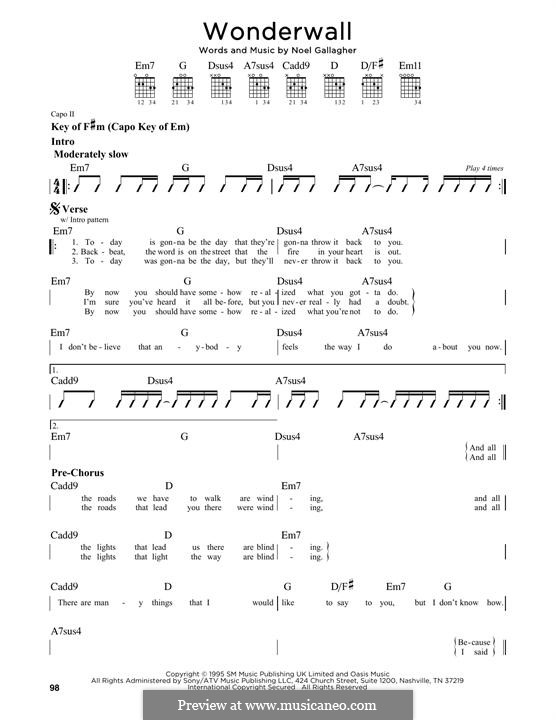 Wonderwall (Oasis): Für Gitarre mit Tabulatur by Noel Gallagher