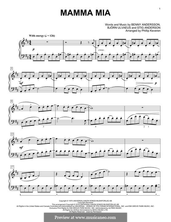 Mamma Mia (ABBA): Für Klavier by Benny Andersson, Björn Ulvaeus, Stig Anderson