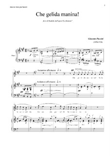 Che gelida manina: For tenor and piano by Giacomo Puccini