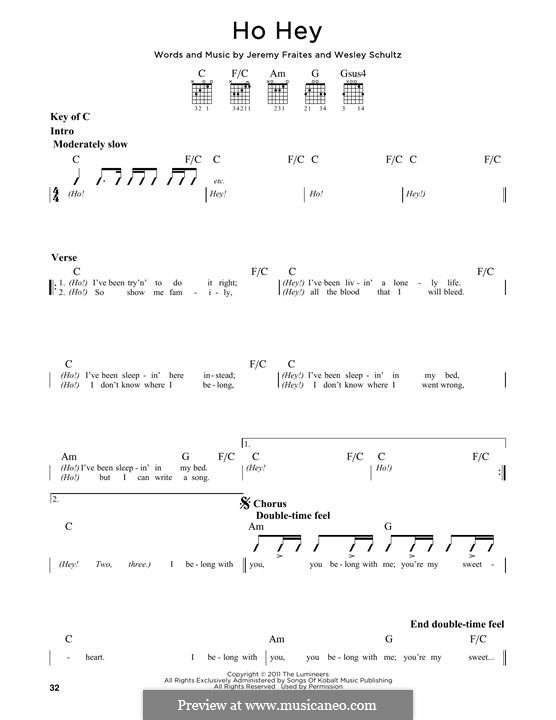 Ho Hey (The Lumineers): Für Gitarre mit Tabulatur by Jeremy Fraites, Wesley Schultz