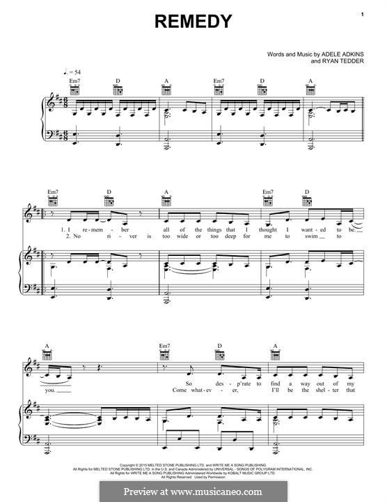 Remedy: Für Stimme und Klavier (oder Gitarre) by Adele, Ryan B Tedder