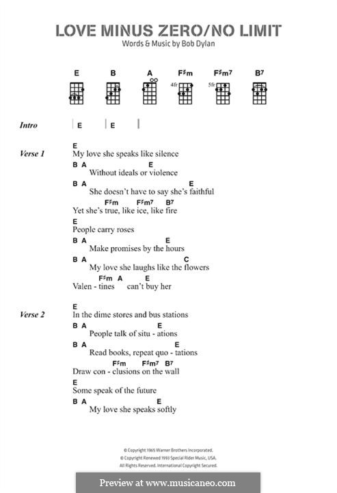 Love Minus Zero/No Limit: Text und Akkorde by Bob Dylan