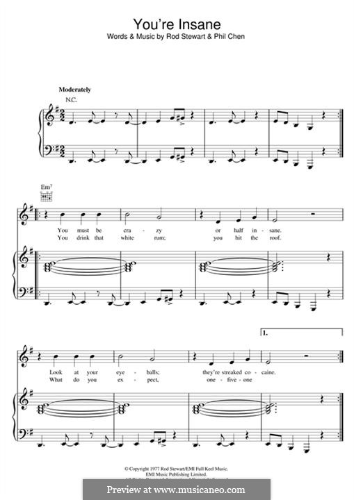 You're Insane: Für Stimme und Klavier (oder Gitarre) by Philip Chen, Rod Stewart