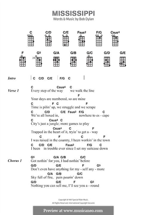 Mississippi: Text und Akkorde by Bob Dylan