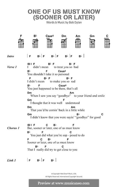 One of Us Must Know (Sooner or Later): Text und Akkorde by Bob Dylan