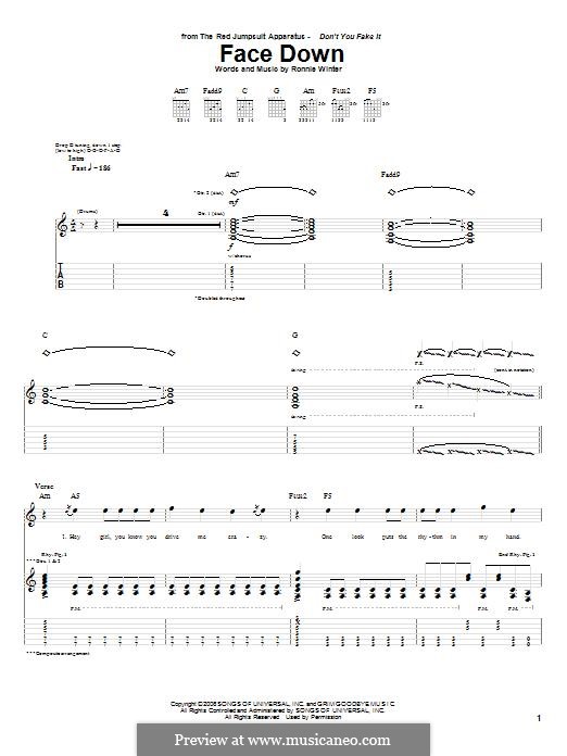 Face Down (The Red Jumpsuit Apparatus): Für Gitarre mit Tabulatur by Ronnie Winter