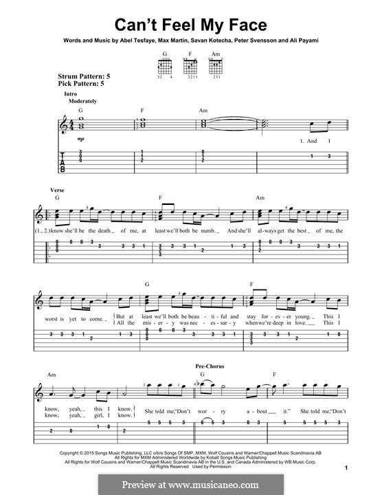 Can't Feel My Face (The Weeknd): Für Gitarre mit Tabulatur by Max Martin, Peter Svensson, Savan Kotecha, Abel Tesfaye, Ali Payami