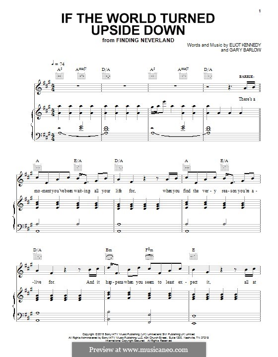 If the World Turned Upside Down (from 'Finding Neverland'): Für Stimme und Klavier (oder Gitarre) by Eliot Kennedy, Gary Barlow