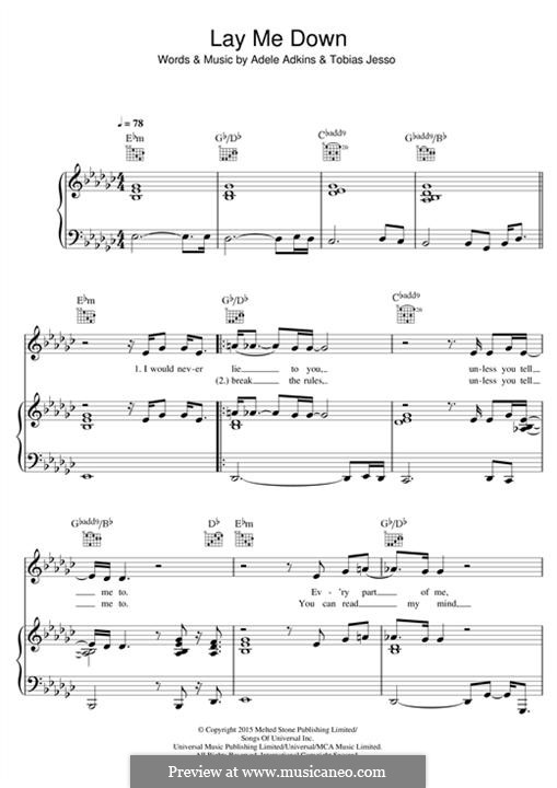 Lay Me Down: Für Stimme und Klavier (oder Gitarre) by Adele, Tobias Jesso