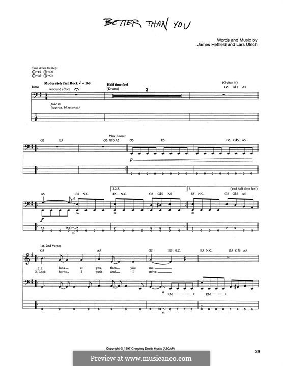 Better Than You (Metallica): Für Bassgitarre mit Tabulatur by James Hetfield, Lars Ulrich