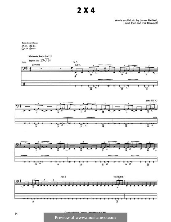 2x4 (Metallica): Für Bassgitarre mit Tabulatur by James Hetfield, Kirk Hammett, Lars Ulrich