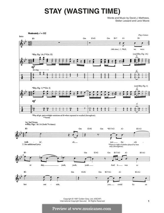 Stay (Wasting Time): Für Gitarre mit Tabulatur by David J. Matthews, Leroi Moore, Stefan Lessard
