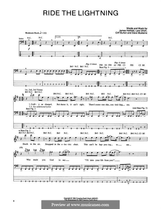 Ride the Lightning (Metallica): Für Bassgitarre mit Tabulatur by Cliff Burton, Dave Mustaine, James Hetfield, Lars Ulrich