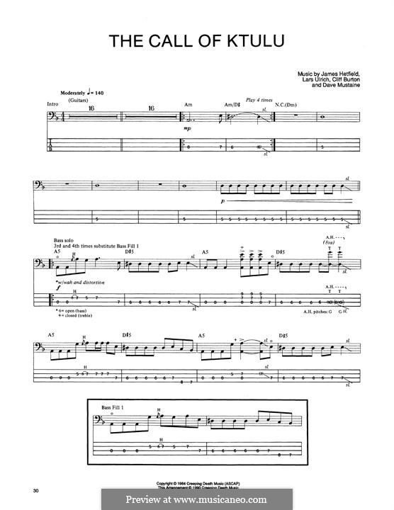 The Call of Ktulu (Metallica): Für Bassgitarre mit Tabulatur by Cliff Burton, Dave Mustaine, James Hetfield, Lars Ulrich