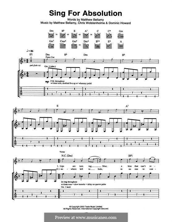 Sing for Absolution (Muse): Für Gitarre mit Tabulatur by Chris Wolstenholme, Dominic Howard, Matthew Bellamy