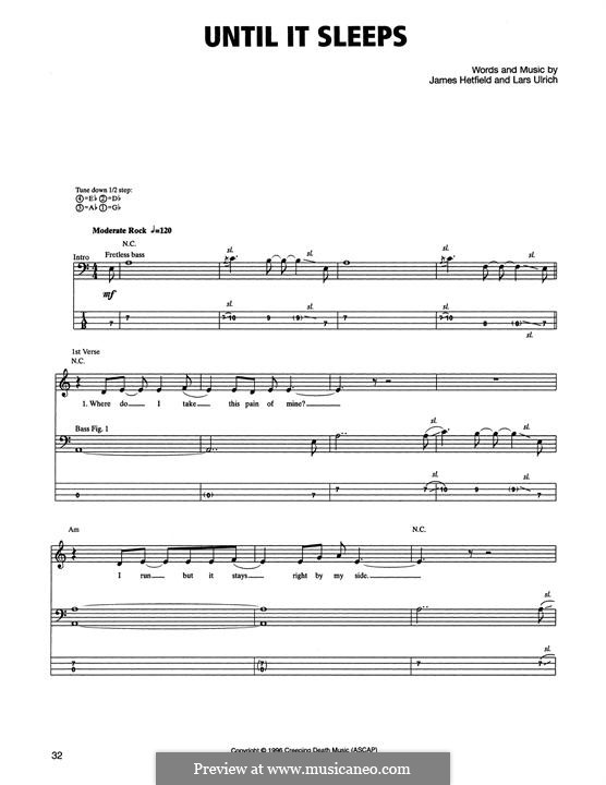 Until It Sleeps (Metallica): Für Bassgitarre mit Tabulatur by James Hetfield, Lars Ulrich