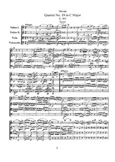 Streichquartett Nr.19 in C-Dur 'Dissonanzenquartett', K.465: Partitur by Wolfgang Amadeus Mozart