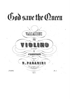 God Save the Queen for Violin and Piano, Op.9: Partitur, Solostimme by Niccolò Paganini