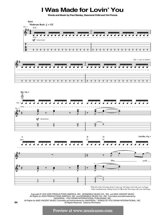 I Was Made for Lovin' You (KISS): Für Gitarre mit Tabulatur by Desmond Child, Paul Stanley, Vini Poncia