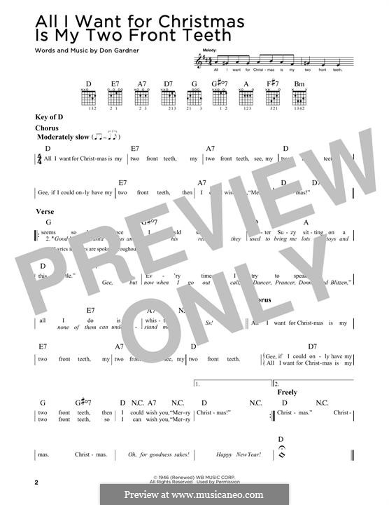 All I Want for Christmas Is My Two Front Teeth: For guitar with tab (Spike Jones & The City Slickers) by Don Gardner