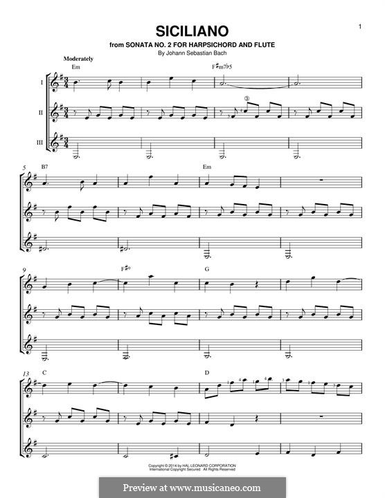 Sonate für Flöte und Cembalo Nr.2 in Es-Dur, BWV 1031: Siciliano. Arrangement for any instrument by Johann Sebastian Bach