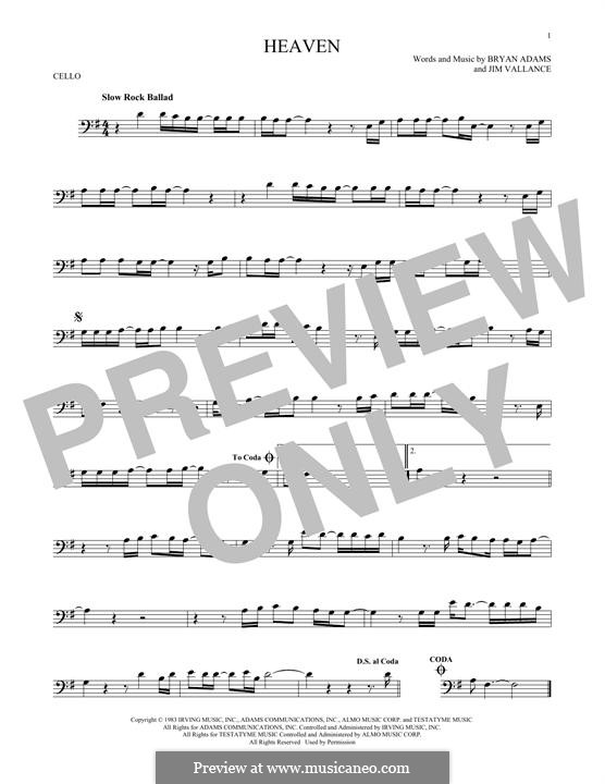 Heaven (DJ Sammy): Für Cello by Bryan Adams, Jim Vallance