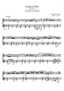 Zwölf Sonaten für Flöte und Basso Continuo, Op.2: Sonate Nr.2 in d-Moll, für Altblockflöte und Gitarre by Benedetto Marcello