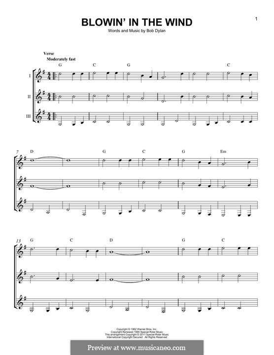 Blowin' in the Wind: For any instrument by Bob Dylan