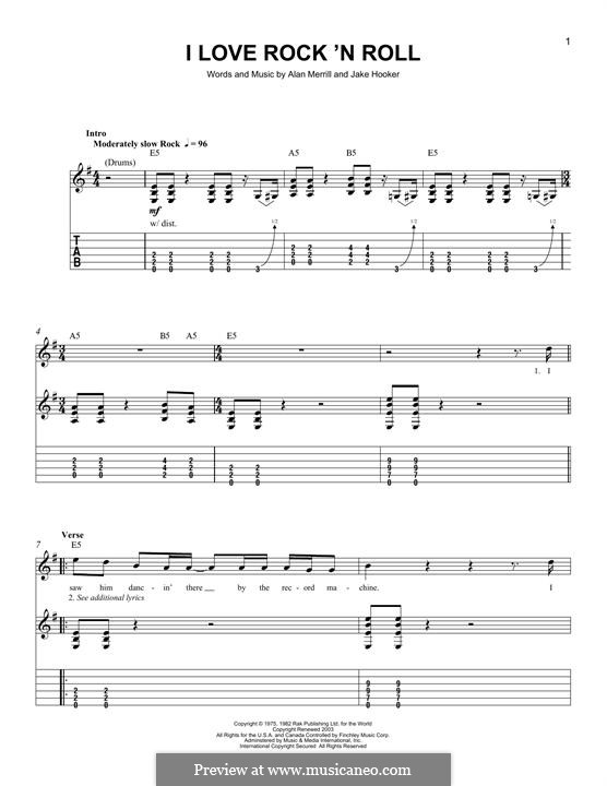 I Love Rock 'n Roll: Für Gitarre mit Tabulatur by Alan Merrill, Jake Hooker
