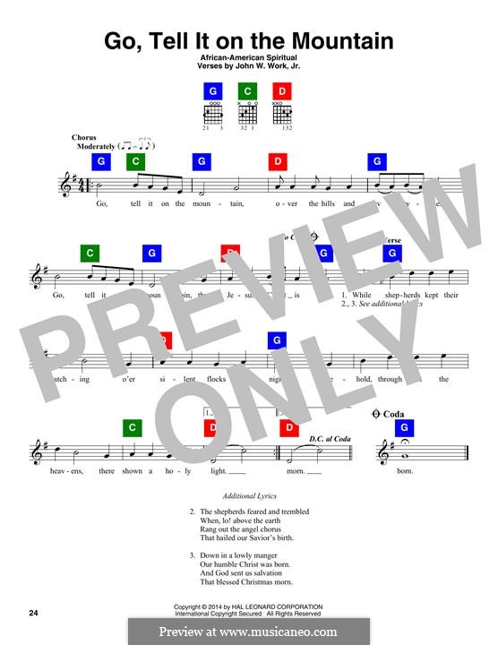 Go, Tell it on the Mountain (Printable Scores): Text und Akkorde by folklore