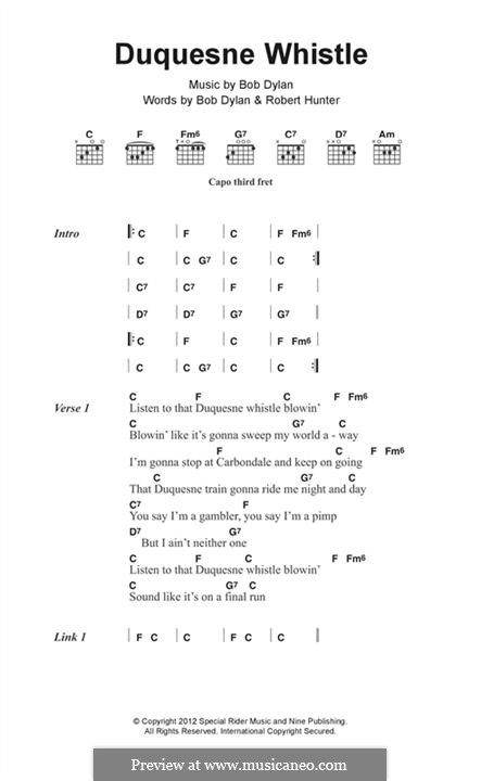 Duquesne Whistle: Text und Akkorde by Bob Dylan