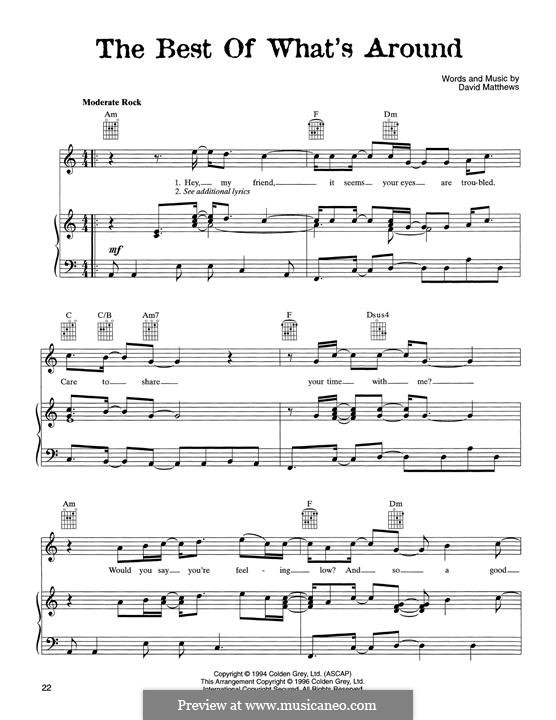 The Best of What's Around (Dave Matthews Band): Für Stimme und Klavier (oder Gitarre) by David J. Matthews