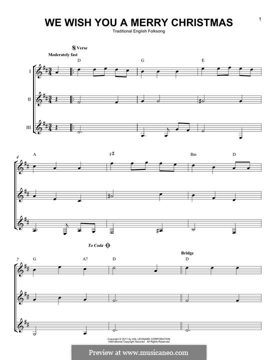 We Wish You a Merry Christmas (Printable Scores): For any instrument by folklore