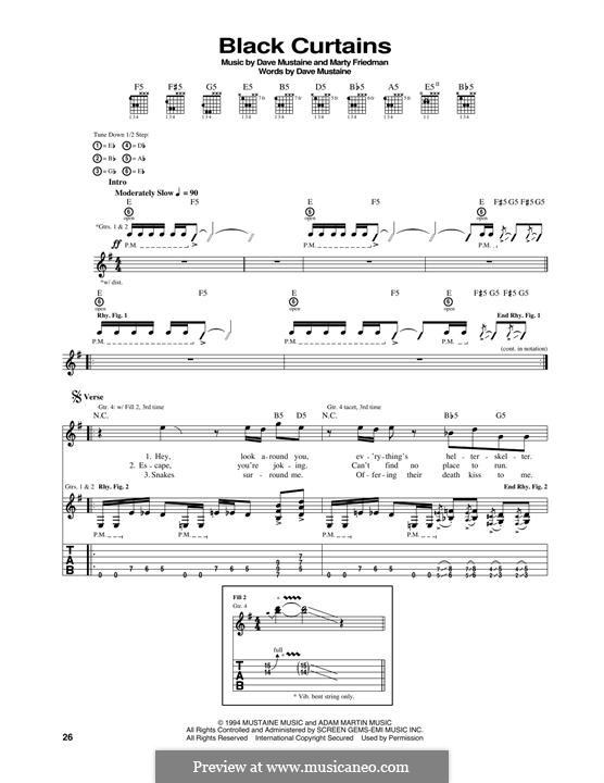 Black Curtains (Megadeth): Für Gitarre mit Tabulatur by Dave Ellefson, Dave Mustaine, Martin Friedman, Nick Menza