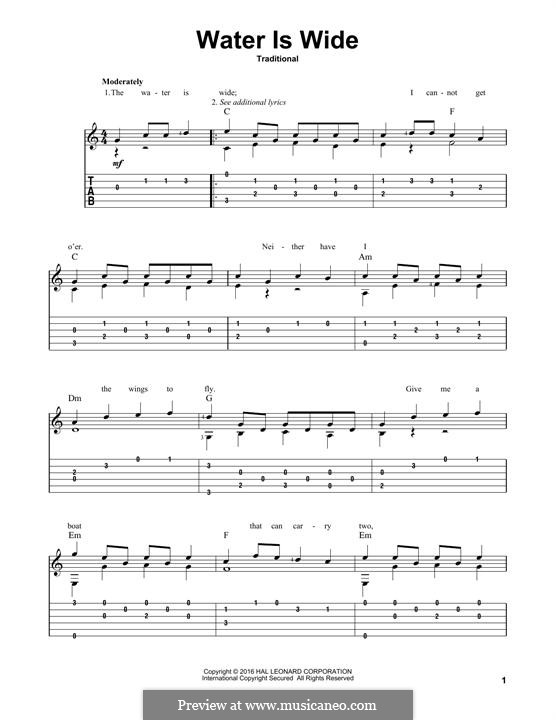 The Water is Wide (O Waly, Waly), Printable scores: Für Gitarre by folklore