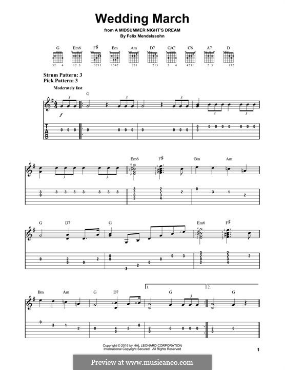 Wedding March (Printable Scores): Für Gitarre by Felix Mendelssohn-Bartholdy