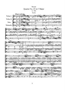 Streichquartett Nr.23 in F-Dur, K.590: Partitur by Wolfgang Amadeus Mozart