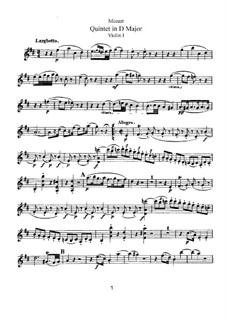 Streichquintett Nr.5 in D-Dur, K.593: Violinstimme I by Wolfgang Amadeus Mozart
