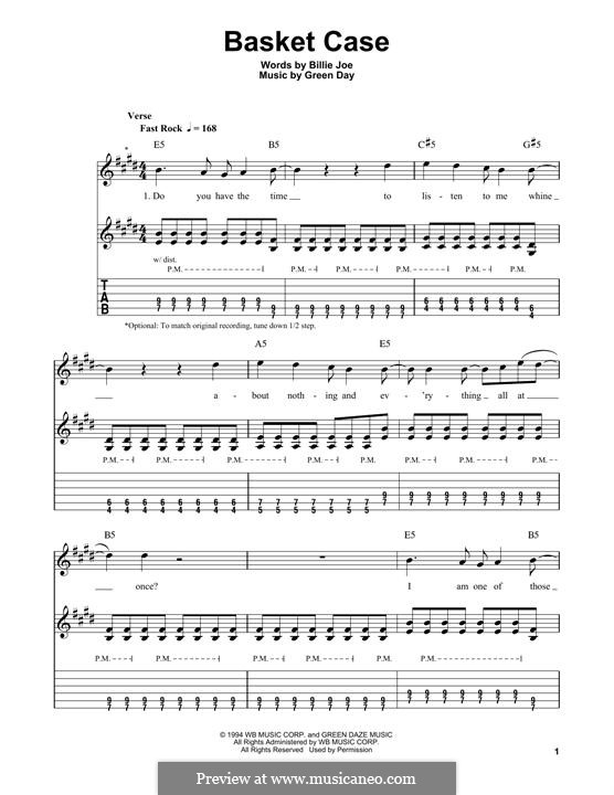 Basket Case (Green Day): Für Gitarre mit Tabulatur by Billie Joe Armstrong, Tré Cool, Michael Pritchard