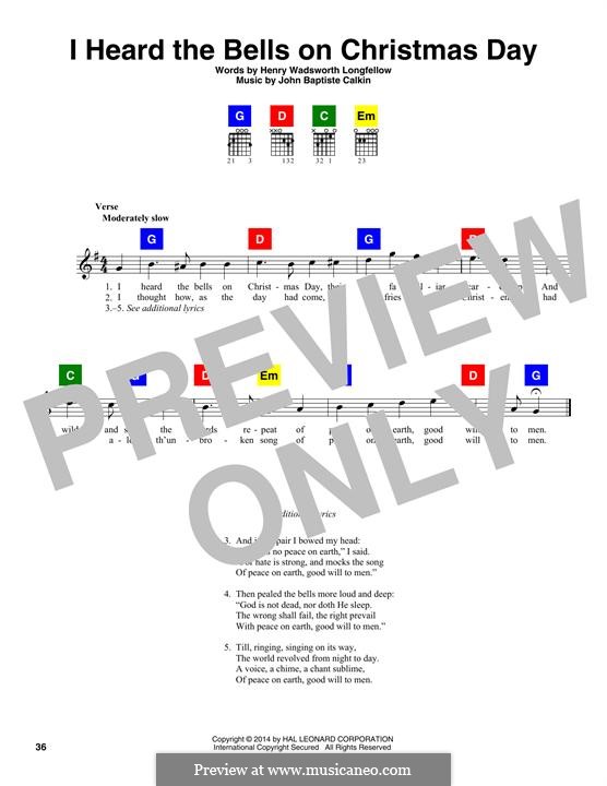 I Heard the Bells on Christmas Day: Text und Akkorde by John Baptiste Calkin