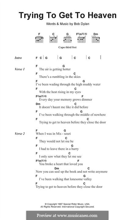 Tryin'To Get to Heaven: Text und Akkorde by Bob Dylan