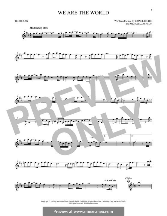 We are the World (USA for Africa): Für Tenorsaxophon by Lionel Richie, Michael Jackson