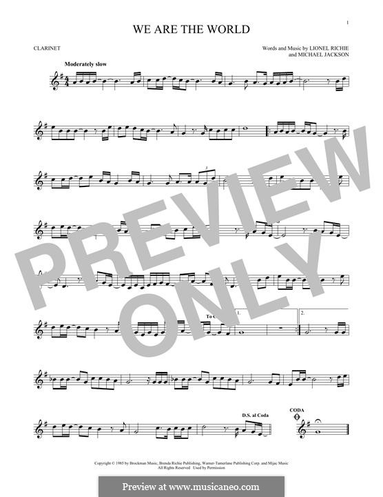 We are the World (USA for Africa): Für Klarinette by Lionel Richie, Michael Jackson