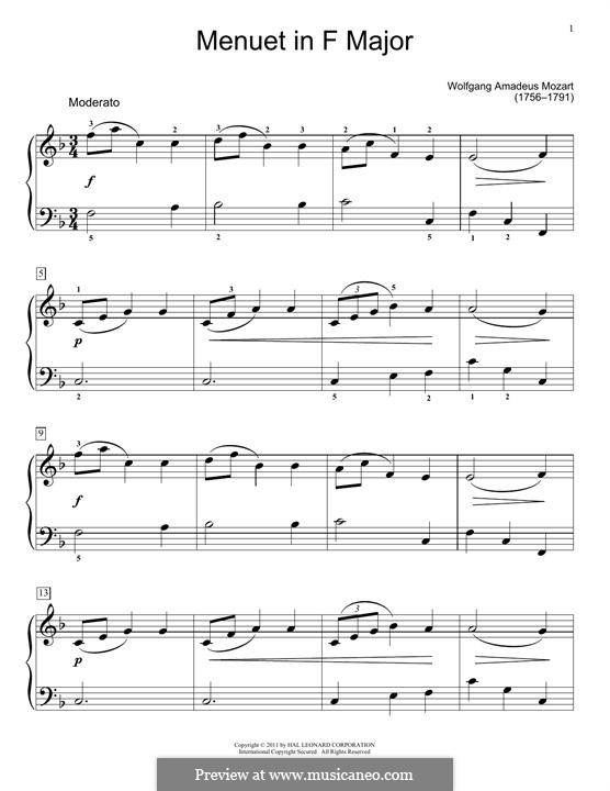Menuett für Klavier in F-Dur, K.2: Für einen Interpreten by Wolfgang Amadeus Mozart
