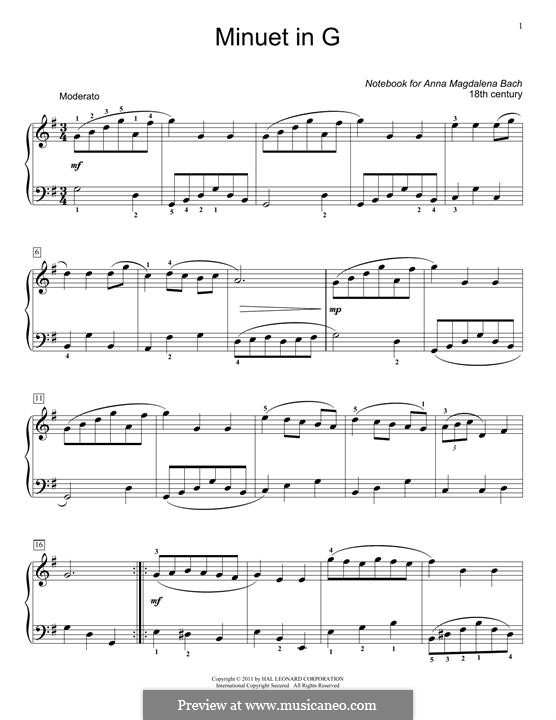 Nr.7 Menuett in G-dur, BWV Anh.116: Für Klavier by Johann Sebastian Bach