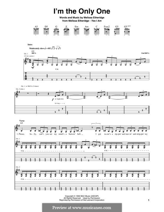 I'm the Only One: Für Gitarre mit Tabulatur by Melissa Etheridge