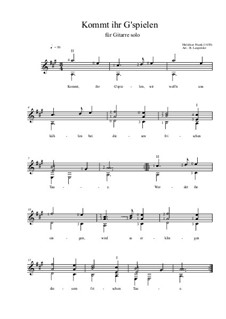 Kommt ihr G'spielen: For guitar by Melchior Franck