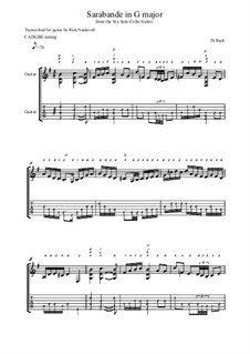 Suite für Cello Nr.1 in G-Dur, BWV 1007: Sarabande, for guitar with tab by Johann Sebastian Bach